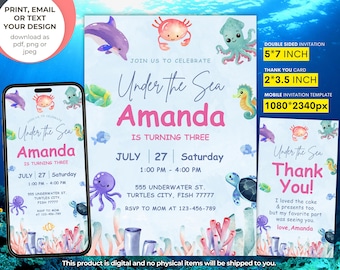 Under the Sea Birthday Invitation: Ocean Animals Party (Digital Download)