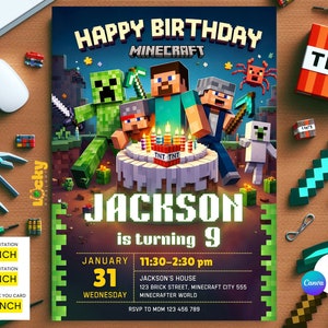 Editable Minecraft Birthday Invitation Minecrafter birthday invitation Gamer invitation Minecraft Birthday party invitation image 4