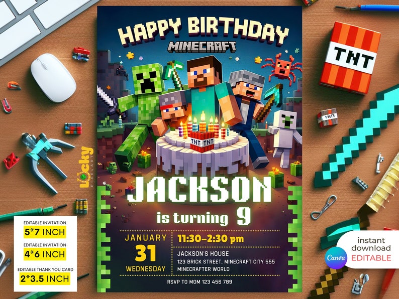 Editable Minecraft Birthday Invitation Minecrafter birthday invitation Gamer invitation Minecraft Birthday party invitation image 4
