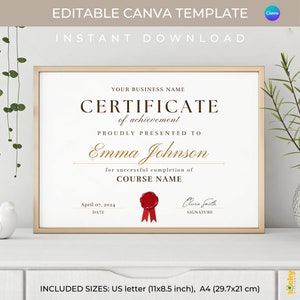 Editable Certificate of Completion Template: Elegant Award Design (Canva)