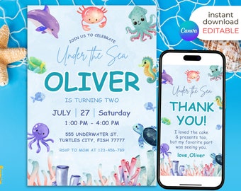 Under The Sea Birthday Invitation: Ocean Animals Party (Digital Download)