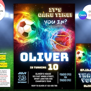 Modèle d'invitation de sport modifiable Flyer sportif Neon Glow Sports Invite Invitation à thème sportif Invitation All Star Sports Téléchargement immédiat