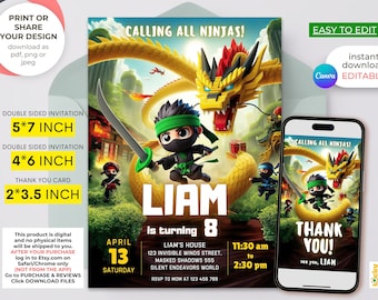 Ninja Birthday Invitation: Dragon Party Template (Digital)