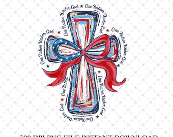 One Nation Under God Cross Png, Patriotic Christian T-Shirt Print, 4th Of July Faith, America Bible Png Design,Patriotic USA Cross Jesus Png