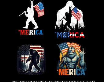 Merica Bigfoot Png, Patriotic USA Flag Tee, 4th of July Png, Sasquatch Believers Gift, American Pride, Independence Day, Cryptozoology Png