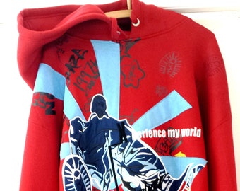 Johnny Blaze- Rare - skater Hoodie 'X-Perience My World'  1990's American Heavy duty skateboarder hoodie XXL