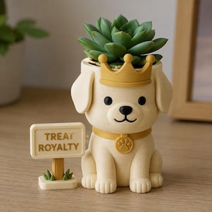 3D Printed Dog Crown Planter, Hand Painted Succulent Pot, Treat Royalty Decor