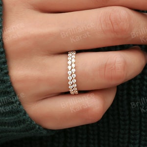 Full Eternity Moissanite Wedding Band For Women Matching Bands For Engagement Ring 10K Gold Eternity Bubble Prong Set Floating Band For Her