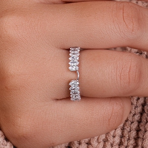 Marquise Cut Moissanite Notched Wedding Band Half Eternity Stackable Matching Bridal Band Customize Promise Anniversary Band Gift For Her