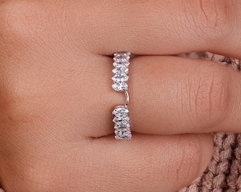 Fede nuziale con intaglio in moissanite taglio marquise, mezza eternità, fede nuziale abbinata impilabile, personalizzabile, promessa, regalo per lei