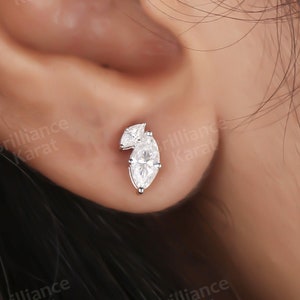 Marquise Moissanite Earrings 14K Solid Gold Stud Earrings Dainty Mini Marquise Stud Earrings Marquise Leaf Duo Stud Earrings Everyday Wear