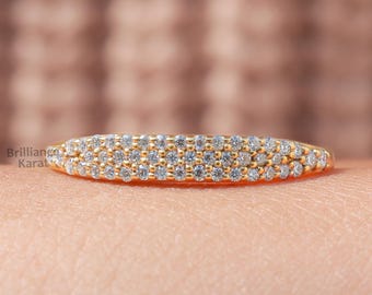 Pave Signet Ring Minimalist Micro Pave Dome Ring Gold Pinky Ring Women Slim Signet Ring Tiny Pointer Finger Ring Pave Moissanite Pinky Ring