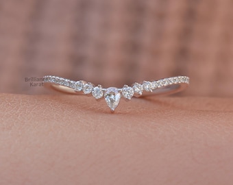 Hochzeit Band Frauen Vintage Curved V förmige Ring Moissanite tropfenförmige Ehering einzigartige birnenförmige Braut Stapeln Versprechen Jahrestag Ring