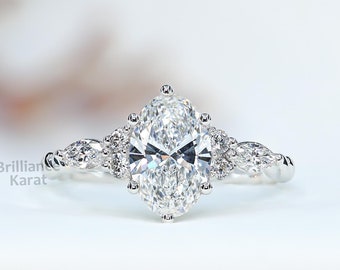 Oval Cut Moissanite Ring Rose Gold Engagement Ting Pear Shaped Three Stone Bridal Ring Oval Three Stone Engagement Ring Anniversary Gift