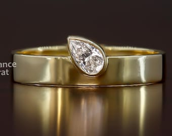 Pear Shape Moissanite Bezel Set Ring Statement Ring For Her Unique Cigar Band Engagement Ring Moissanite Chunky Wedding Band Women Wide Band