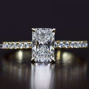 Radiant Cut Engagement Ring Pave Solitaire Ring Half Eternity Moissanite Women&#39;s Ring for Her Radiant Moissanite Ring Anniversary Gift Ring