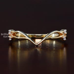 Geschwungener Art Deco Ehering für Frauen Massiv Gold Natur inspiriert gebogene Stapeln passende Band Einzigartige Rebe Trauringe Geschenk für Sie