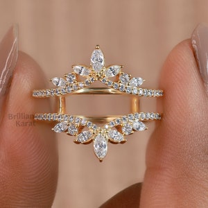 Unique Moissanite Enhancer Wedding Band Rose Gold Ring Jacket Moissanite Curved Wedding Ring Personalised Rings For Women Tiara Enhancer