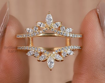 Anello nuziale con moissanite unico, anello in oro rosa, anello nuziale curvo con moissanite, anelli personalizzati per donna, tiara potenziata