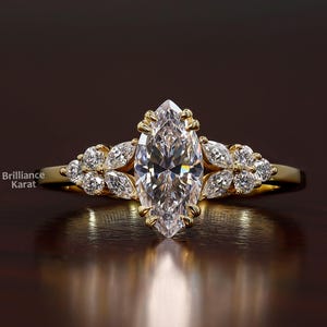 Marquise Moissanite Engagement Ring 14K Solid Yellow Gold Ring Double Prong Marquise Engagement Ring Vintage Ring for Women Anniversary Gift