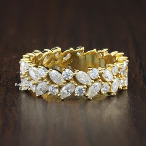 Marquise Moissanite Band Art Deco Wedding Band Full Eternity Band 14K Solid Gold Marquise Ring Vintage Stacking Ring Unique Anniversary Band