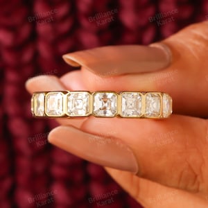 Asscher Wedding Band for Women Asscher Cut Band Moissanite Band Eternity Ring for Her Yellow Gold Stackable Band For Women Anniversary Gift