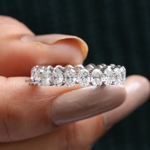 Oval Moissanite wedding band Yellow gold wedding band for Women Vintage Full Eternity Stacking Ring Oval Full Eternity Women&#39;s Band For Her