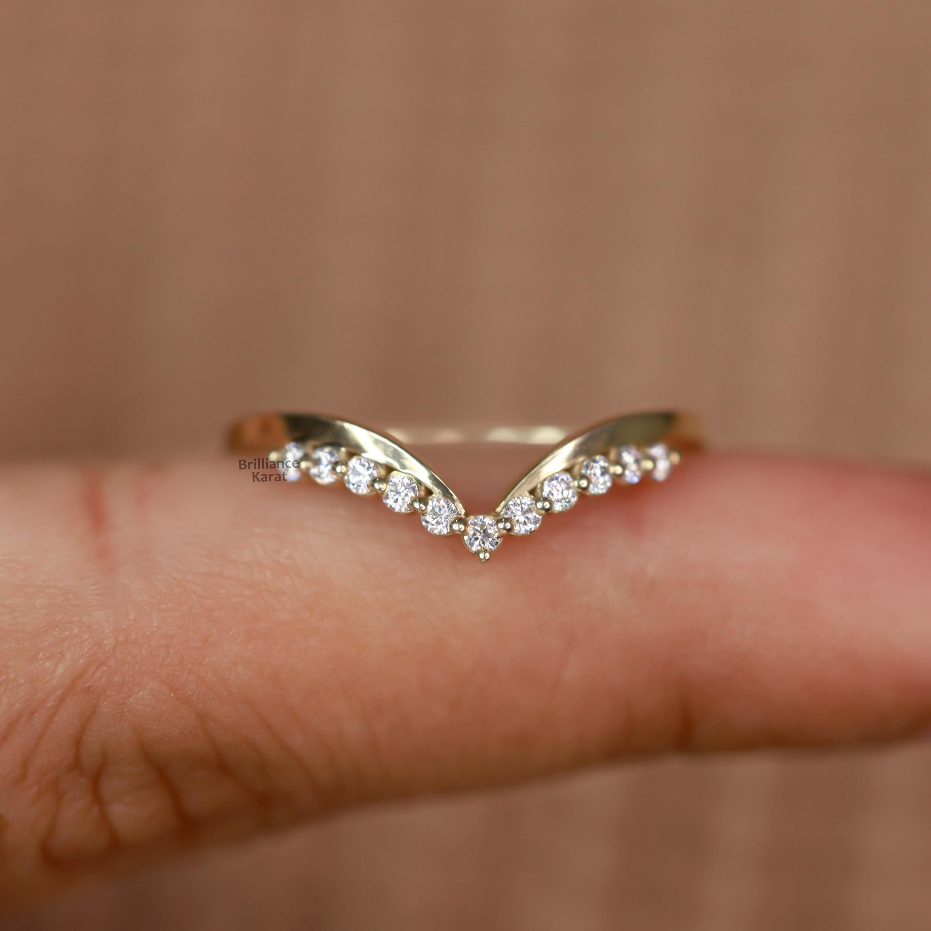 Chevron Hochzeit Band Jahrestag Ring Minimalist Schmuck Cluster-Frauen Passender Ring V Form Stapelring stapelbar Ring 10K Rose Gold Band