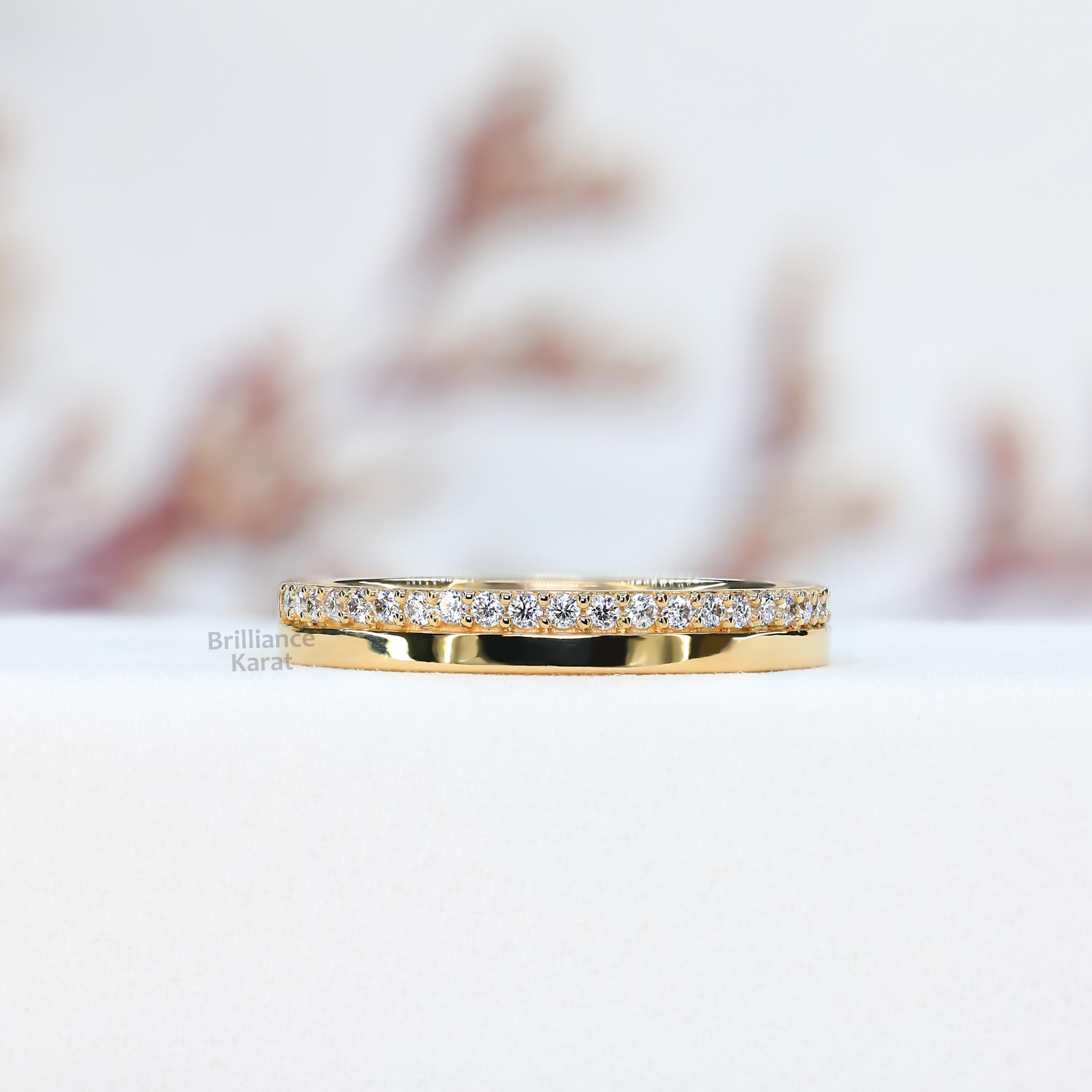 Half Eternity Stacking Ring Round Cut Lab Grown Wedding Band Women 14K ...