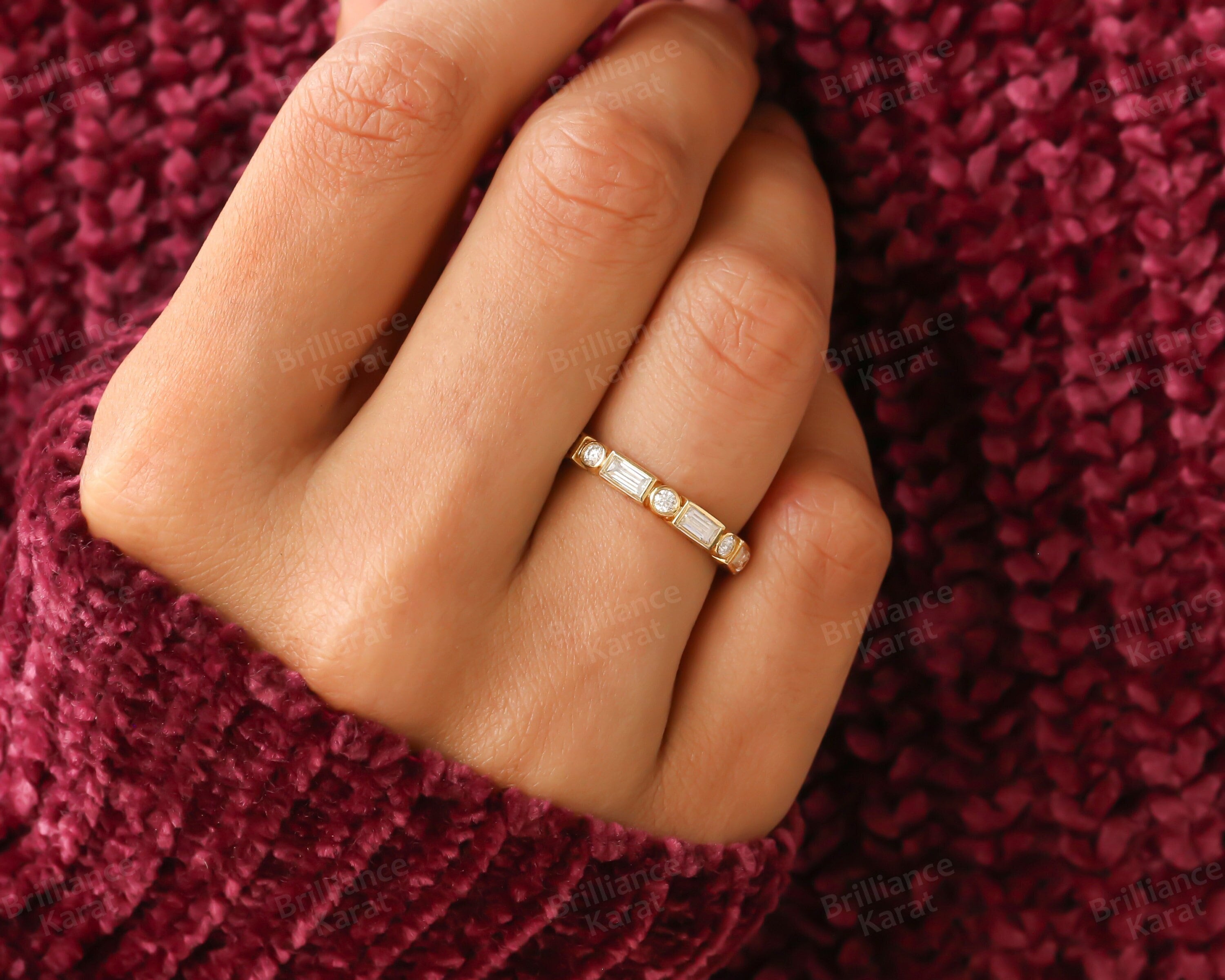 14K Moissanite Eternity Band Solid Gold Wedding Band Stacking Ring ...