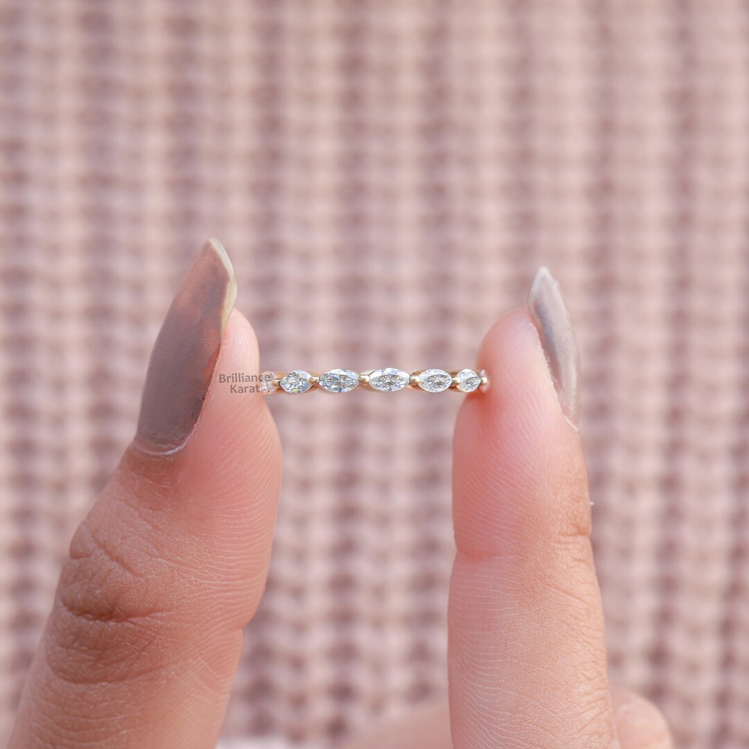 14K Solid Gold Ring Marquise Wedding Band for Women Minimalist Stacking ...
