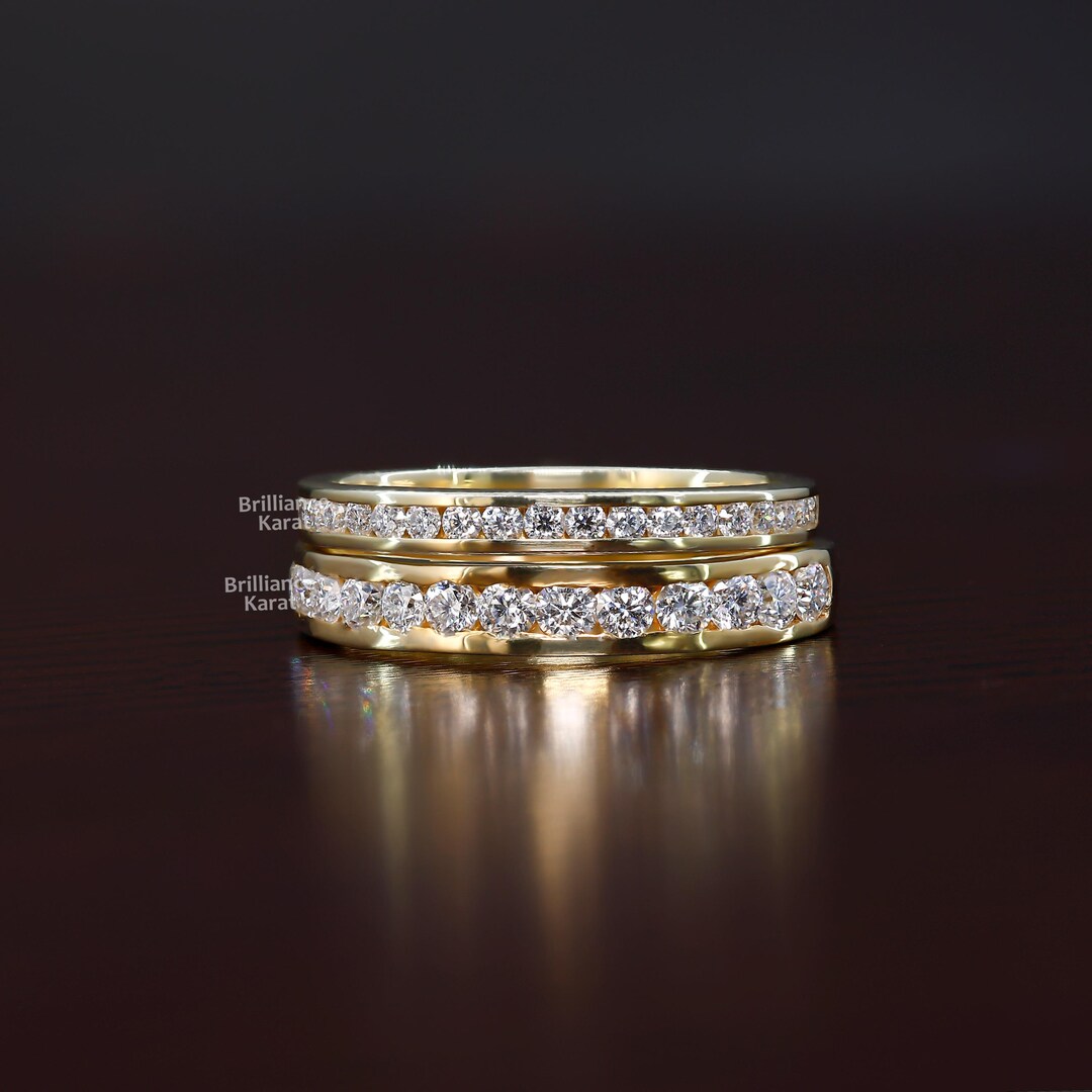 14K Yellow Gold Women's Channel Set Wedding Band Half Eternity Stacking ...