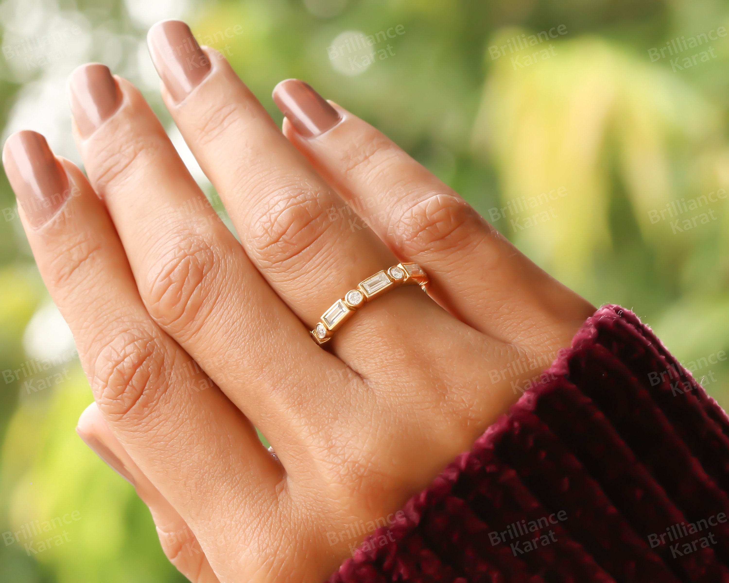 14K Moissanite Eternity Band Solid Gold Wedding Band Stacking Ring ...
