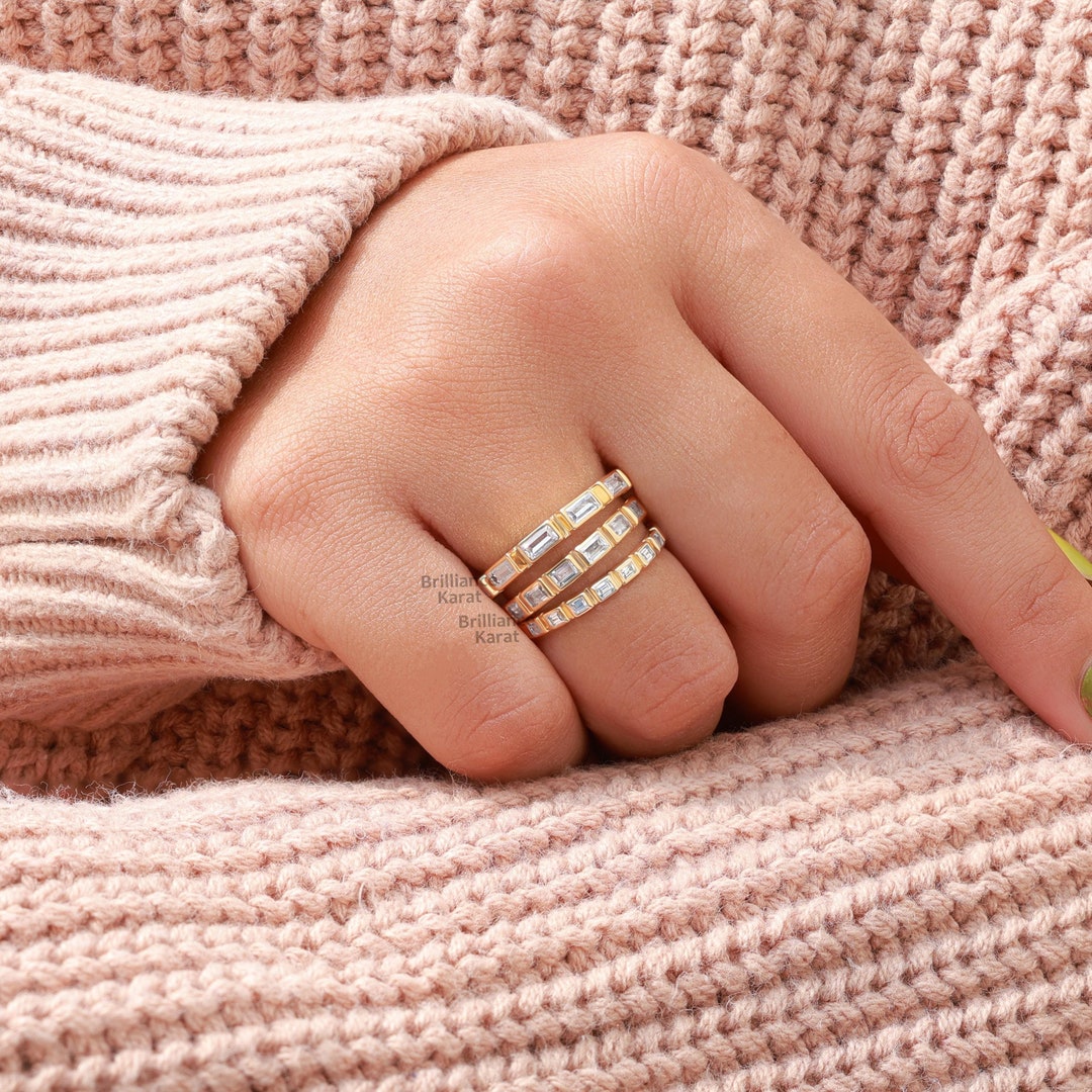 Baguette Bezel Set Moissanite Wedding Band for Women Eternity Band ...