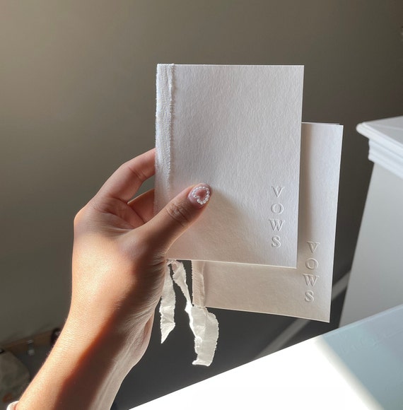 Wedding Vow Books Set of Two: Minimalist, Handmade, Letterpress, Gender Neutral, Blank Pages, Thread Bound