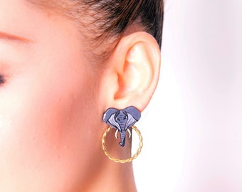 Elephant Wood Stud Earrings