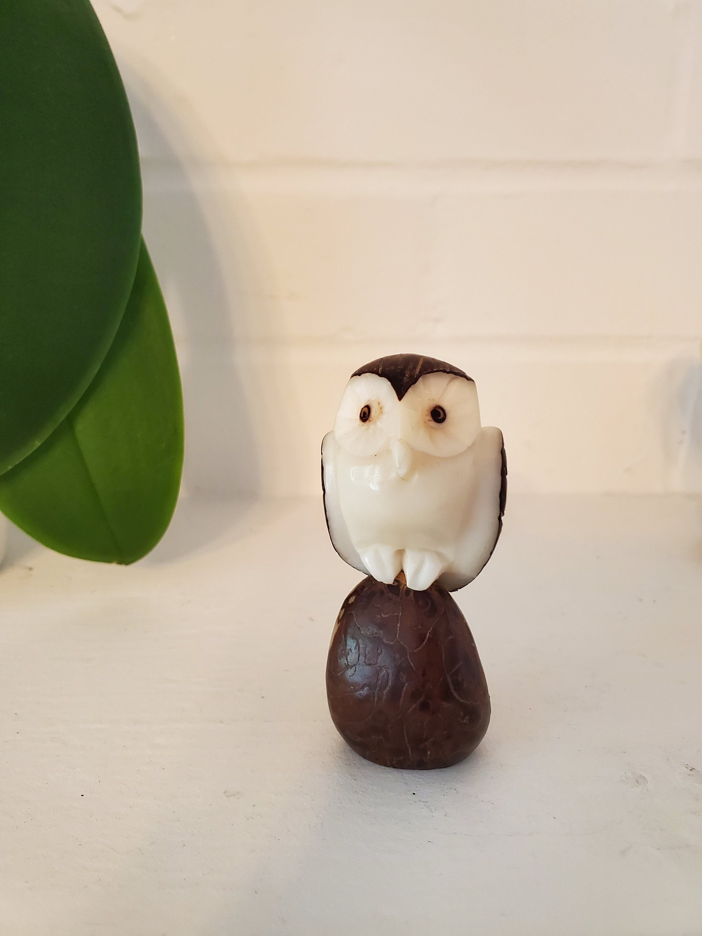 Owl Tagua Nut Carving, Owl Decor, Owl sculpture, miniature Owl art, mini owl sculpture