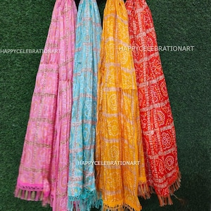 Chinon Silk Dupatta with Bandhej Pattern , Elegant Wedding Gift, Return Gift, or Bridesmaid Gift, Free Size