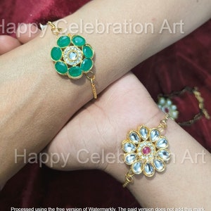 Kundan Bracelet: Indian Wedding Favor, Adjustable Chain Lock