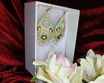 Designer Meenakari Gold Dangle Earrings Jewellery Afghani Colourful Jhumka Beautiful Boho Style Jhumka Minakari Chandelier Jewelry Wedding