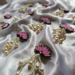 Handmade Pink Lotus Beaded Brooch: Indian Saree Pin