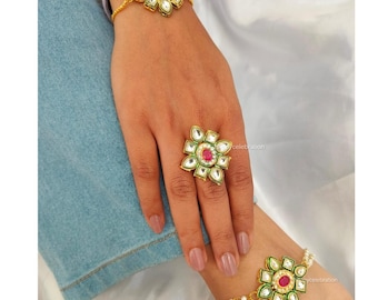 Kundan Jewelry Set: Floral Bracelet, Ring & Anklet - Indian Wedding