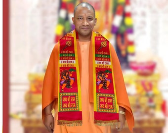 Hanumanji sidenhalsduk | Helig panditdupatta för gudomlig meditation | Sundarkand bär dupatta och hinduisk religiös stola med invecklad design