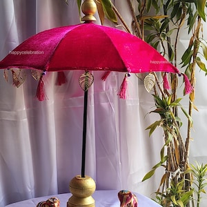 Velvet Fabric Table Umbrella For Wedding Decoration,Handcrafted Wooden Umbrella Table Decor,Perfect for Boho and Balinese Inspired Spaces