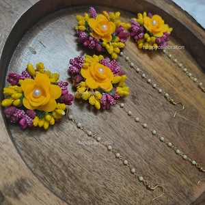 Yellow Floral Maang Tikka Set for Haldi, Mehendi, Wedding | Handmade Gota Patti Flower Jewelry | Baby Shower Gift for Girls & Women