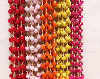 3 Feet Velvet Ball Tassel Garlands Bright Multi Color Tassel Garlands/Hangings,Silk Latkan For Holi Decor Party ,Wall Backdrop Decoration