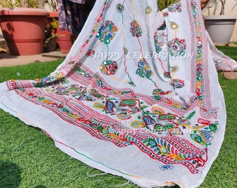 Authentische handgefertigte Rakhi Phulkari Dupatta-100% Indische, mehrfarbige Schönheit aus Punjab Folk Embroider - Perfekt für Ihre London Shaadi