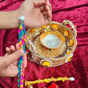 Boda india/paquistaní/punjabi, ceremonia Haldi, Haldi/Pithi Thali, Pooja Thali, bandeja Haldi, plato Haldi, accesorio Haldi. Plato Haldi