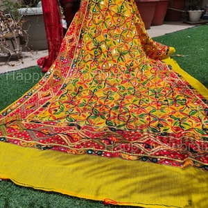 Pakistani Mirror Work Embroidered Partywear Dupatta - Colorful Traditional Fancy Scarf, Kutch Work Indian Navratri Dance Chaniya Choli Scarf