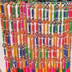Guirnalda de pompones: decoración para bodas indias, Toran multicolor, cuerda de 90 cm